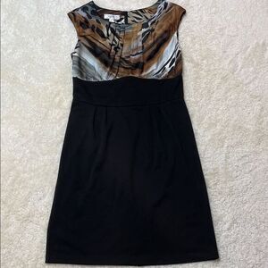 Dress Barn Womens Animal Print Satin Bodice Black Sheath Dress Sz 10